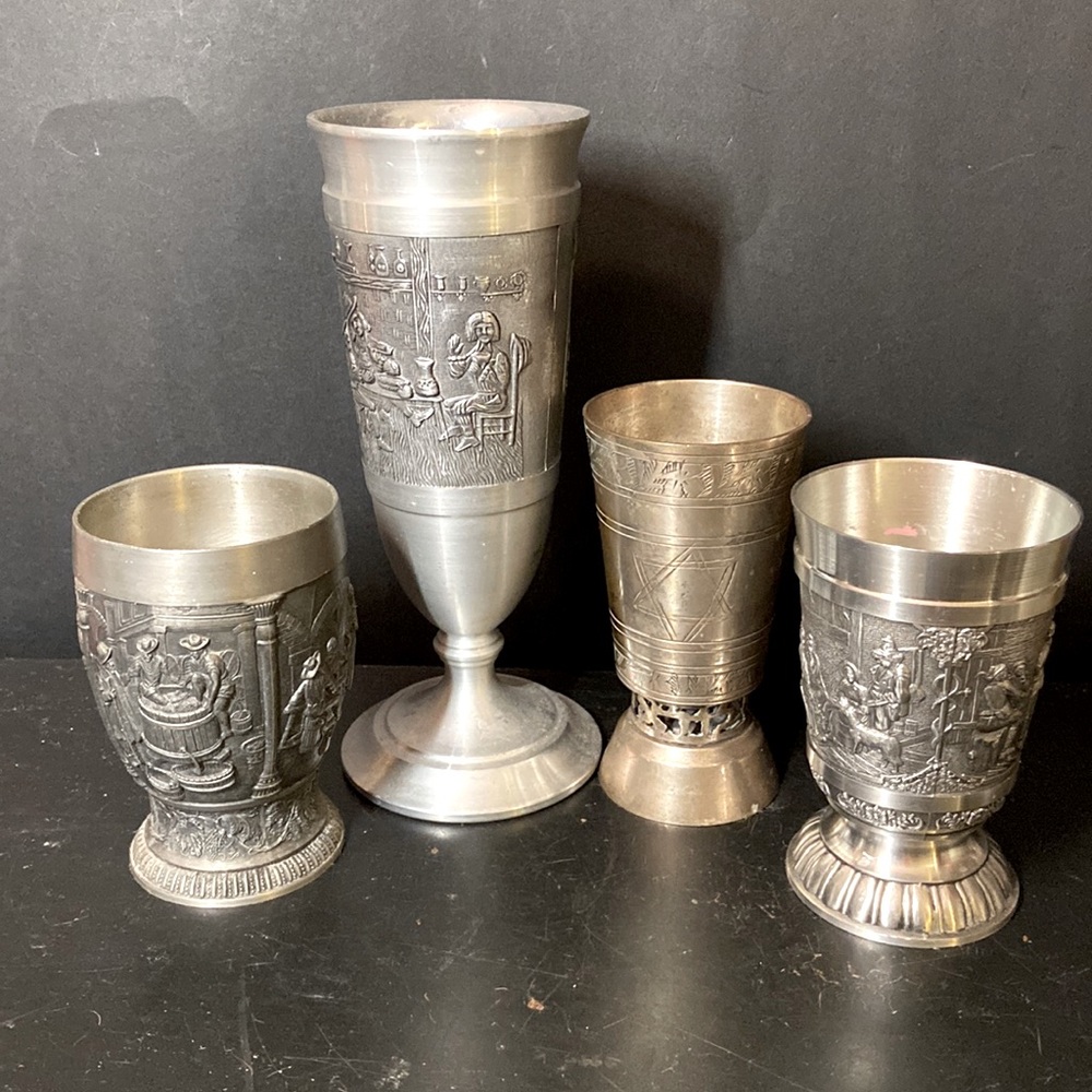 Vtg Silver Tone Pewter Wine Beer Goblet Cups Tumbler Assorted Varieties lot of 4